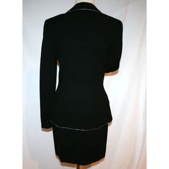 ESCADA Black Wool Crystal Trim 3 pc Evening Suit Jacket Skirt Top 34 US 4